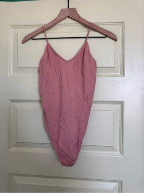Colsie Ribbed Spaghetti Strap Bodysuit - Dusty Rose